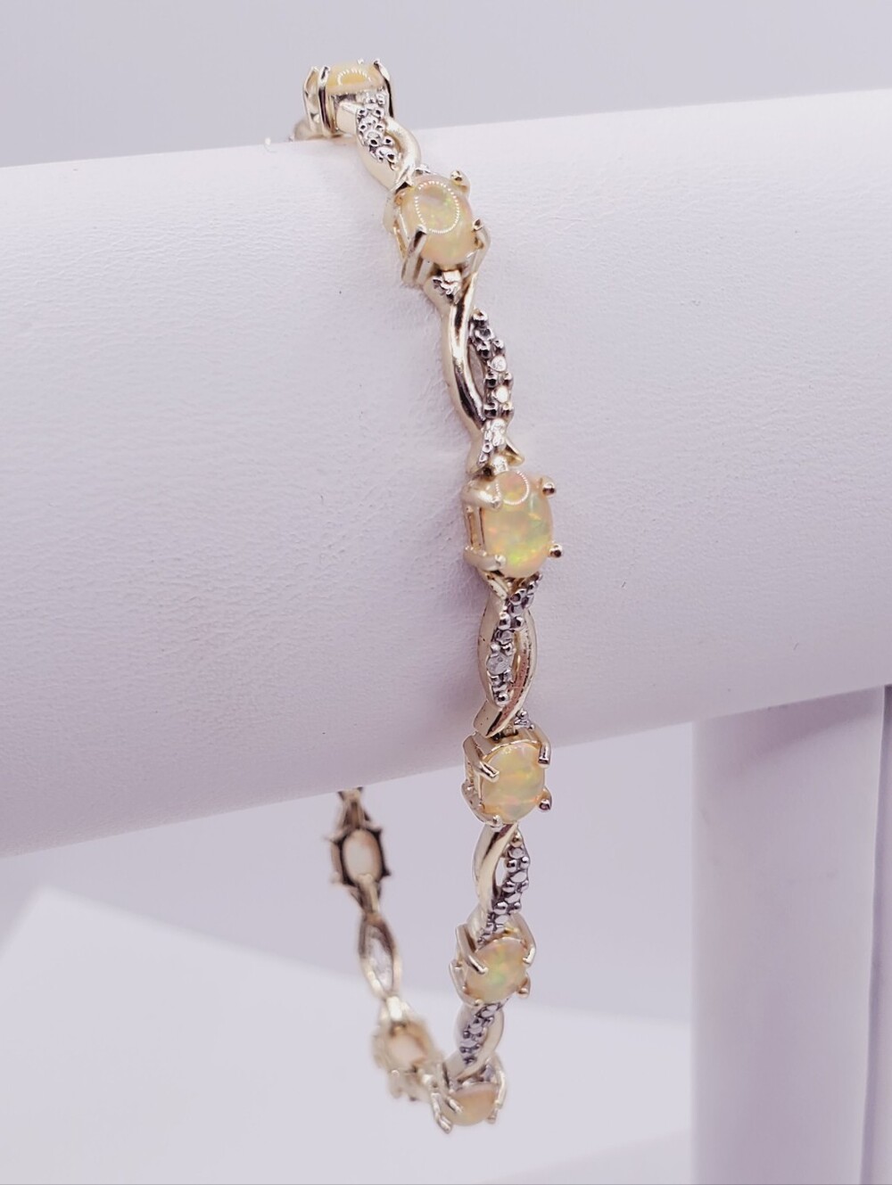 5 Carat Opal & Genuine Diamond Tennis Bracelet in Gold - Women Jewelry